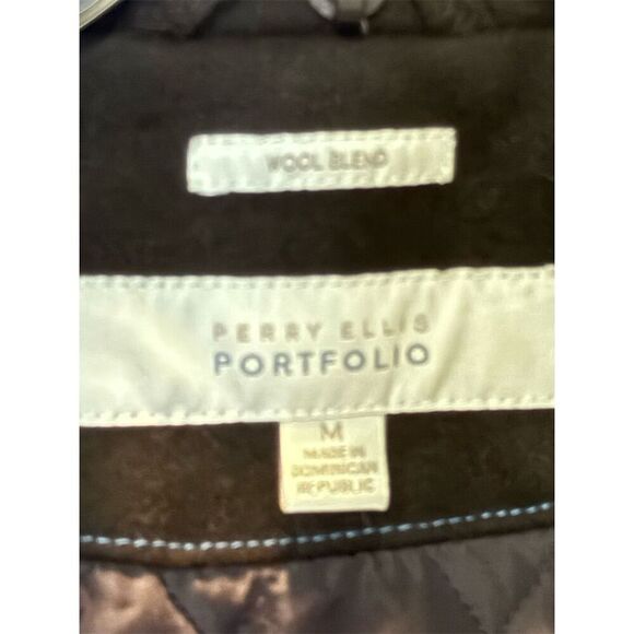 Perry Ellis Men's Black Wool Blend Overcoat Size M Stand-Up Collar - Picture 10 of 15